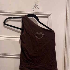 Hollister Dark Brown One-Shoulder Tank with Heart Accent